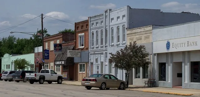 Main street in Claremont, Minnesota, USA.