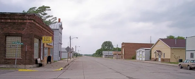 Broadway ( w:Minnesota State Highway 220 ) in w:Climax, Minnesota . City Hall is at left.