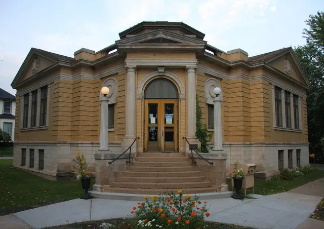 1912 brick Classical Revival Carnegie library at Clemson and Cole Avenues in Coleraine, Itasca County, Minnesota, United States