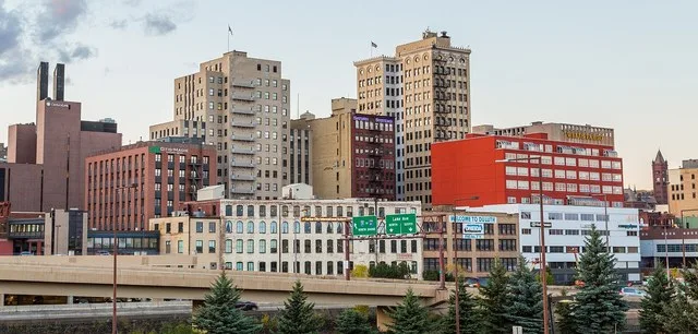 Duluth, Minnesota, as seen from the 5th Avenue bridge over I-35.
