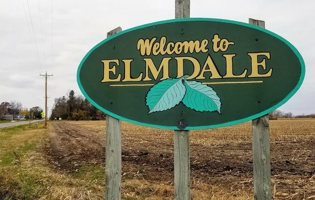 Sign welcoming visitors to Elmdale, Minnesota