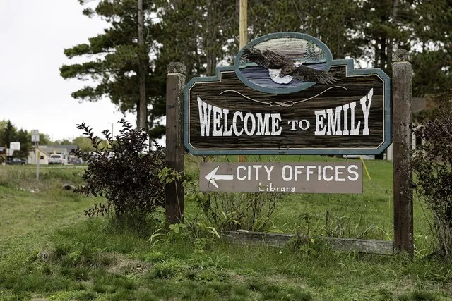 Emily, Minnesota Welcome to Emily sign in Emily, Minnesota