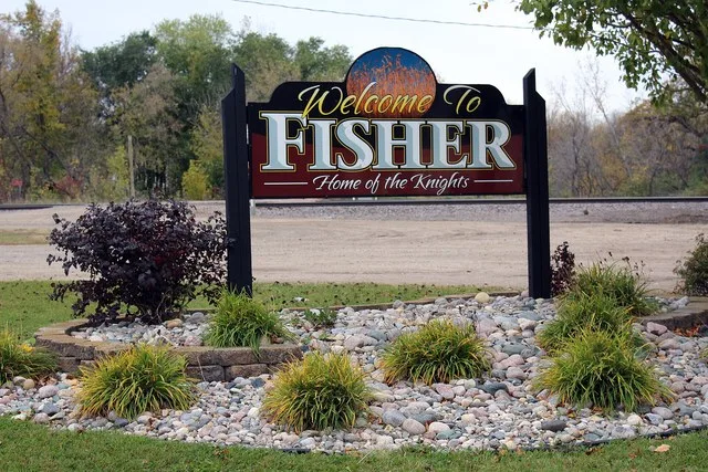 Welcome sign Fisher, Minnesota