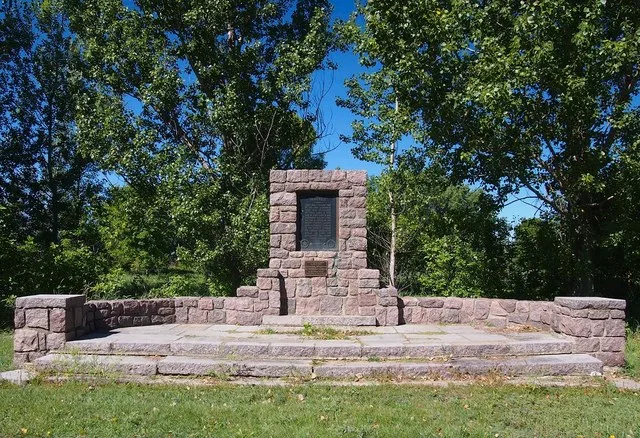 Graceville Historical Marker on State Highway 15, Graceville, Minnesota, USA. Viewed from the southeast.