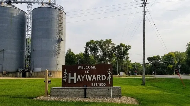 Sign welcoming visitors to Hayward, Minnesota