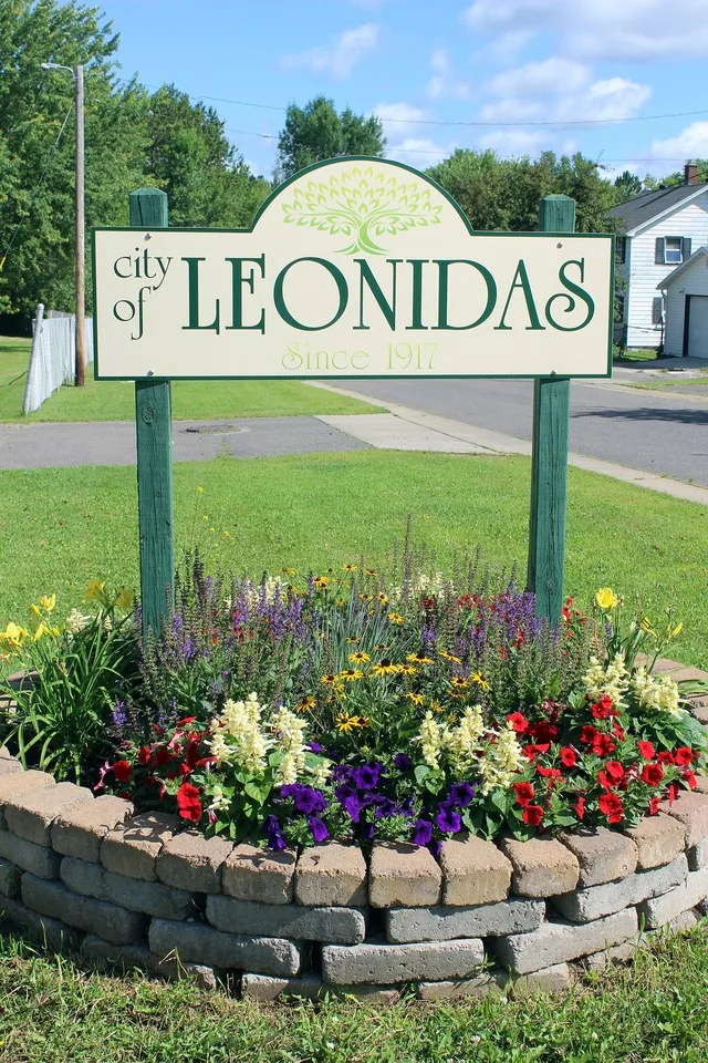 Welcome sign Leonidas, Minnesota, USA