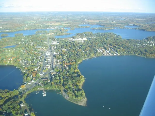 Aerial view of the town of Lindström in the US state of Minnesota.