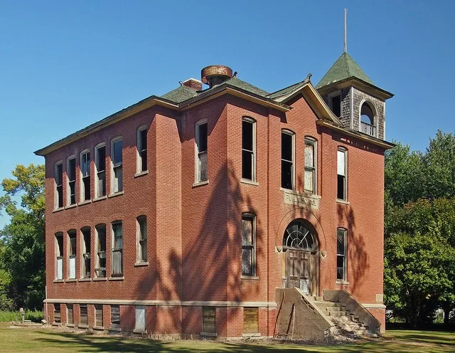 Louisburg School, Louisburg, Minnesota, USA. Viewed from the southwest.