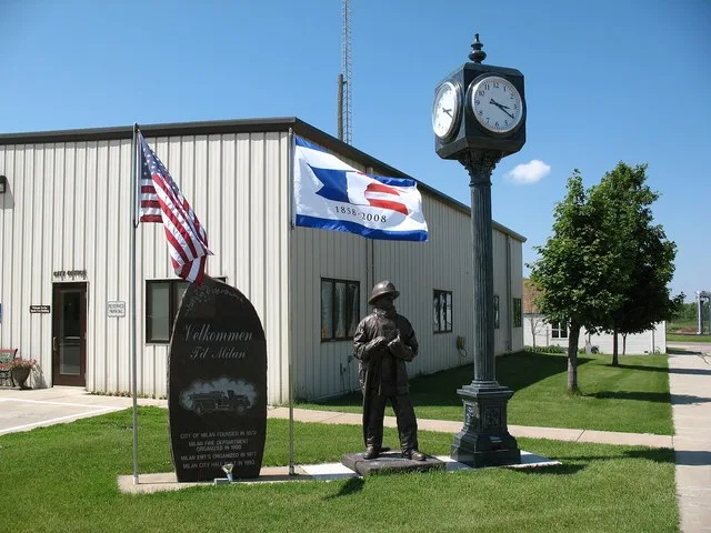 Front of city hall in Milan, Minnesota.