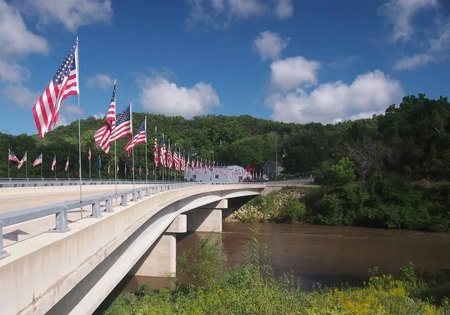 Wabasha County Veterans Memorial Bridge over the Zumbro River, Millville, Minnesota, USA.