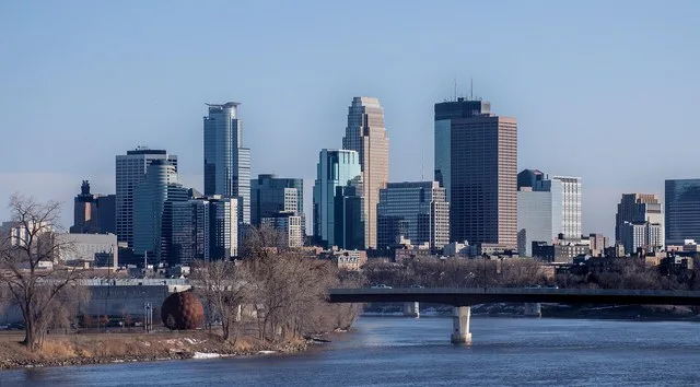 View of the Minneapolis Skyline and the Mississippi River from North Minneapolis