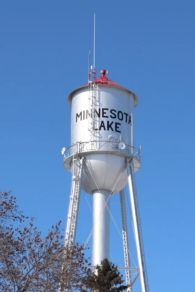 Water tower in Minnesota Lake, Minnesota
