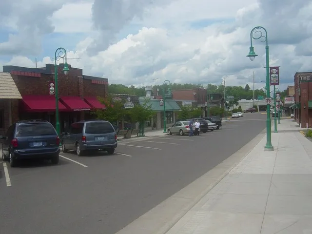 Downtown Moose Lake, MN. Transparent blotch on camera lens.