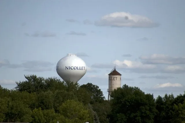 The old and new water towers of Nicollet, MN.