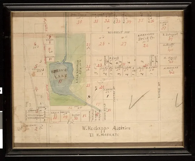 This map shows Hodapp's Addition to the community of North Mankato. Wendell Hodapp was the community's first president, who had purchased 160 acres of land in 1878 that included a...