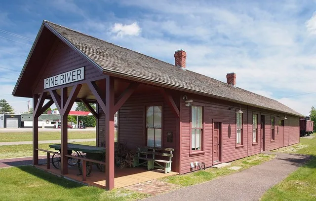 Pine River Depot, 102 Barclay Ave W, Pine River, Minnesota, USA. Viewed from the west. This is an image of a place or building that is listed on the National Register of Historic...