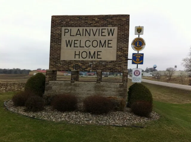 Plainview Welcome Home sign on Minnesota State Highway 247 (West Broadway) west of Lakeside Foods, 1055 West Broadway, Plainview , Minnesota .