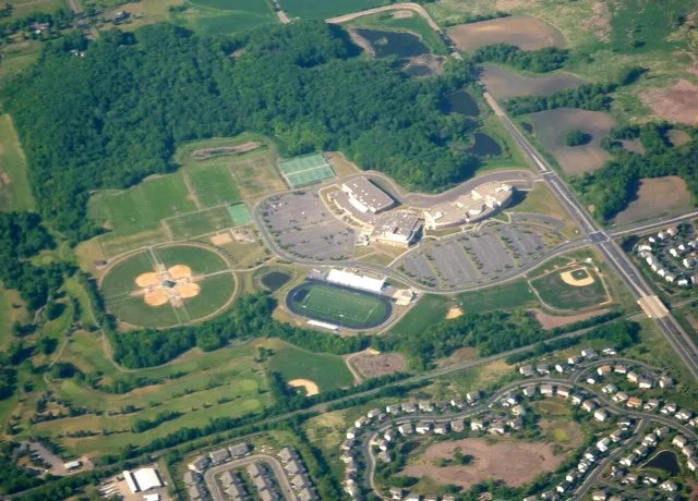 Aerial photo of Wayzata High School ; Plymouth, Minnesota , USA.