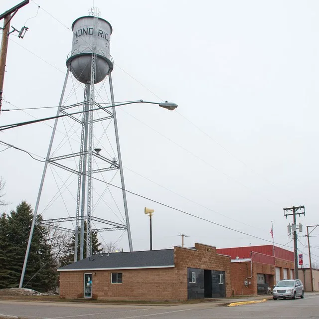 Water Tower, City Library, City Hall and Fire Station, Richmond, Minnesota , USA.