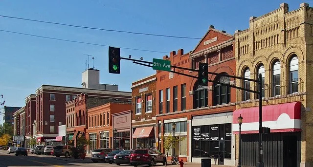 800-block of St Germain St, St Cloud Commercial Historic District, St Cloud, Minnesota, USA. Viewed from the east. This is an image of a place or building that is listed on the Na...