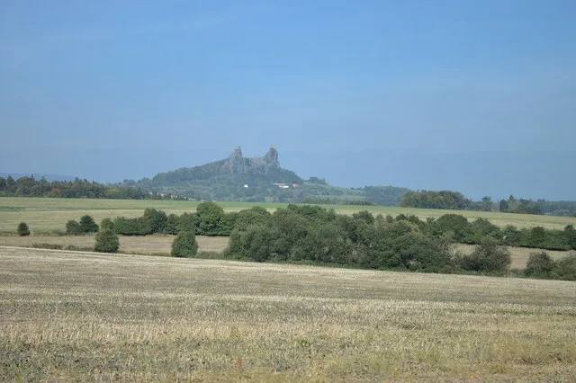 View of Trosky Castle from Borek pod Troskami, Liberec Region, CZ