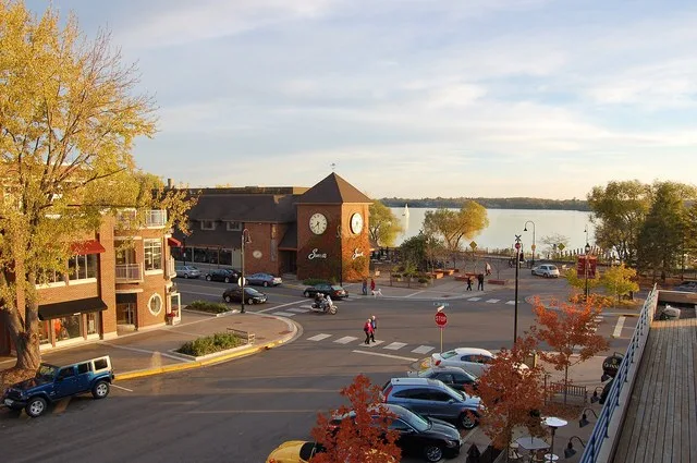 Evening over downtown Wayzata, Minnesota, October 2011.