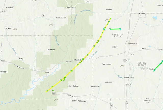 Preliminary damage paths of tornadoes across the South on Dec. 28, 2024