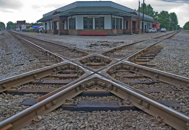 Junction of the Memphis & Charleston and the Mobile Ohio Railroads in downtown Corinth, Mississippi . The view is to the southeast.in the area.