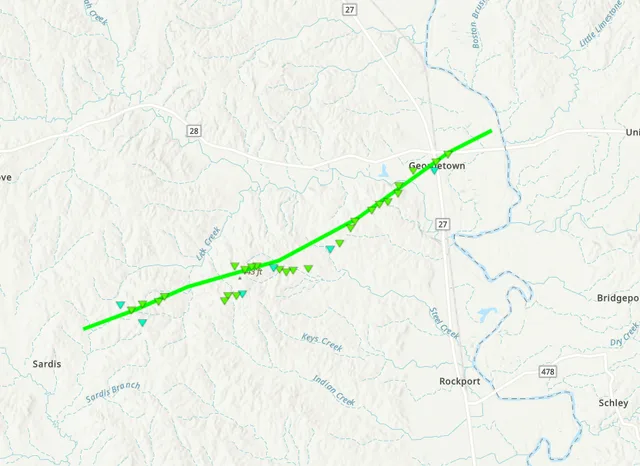 Preliminary damage paths of tornadoes across the South on Dec. 28, 2024