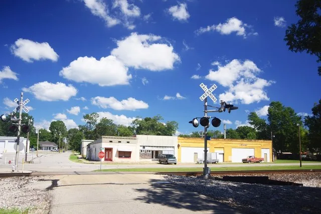View along Locust Street in Hickory Flat, Mississippi, United States.