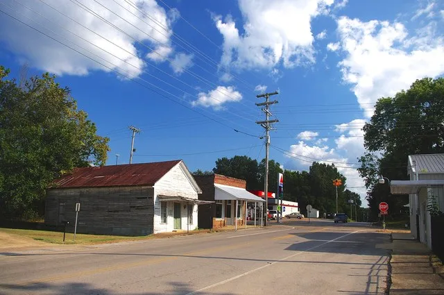 Buildings along County Road 604 in Kossuth, Mississippi, United States.