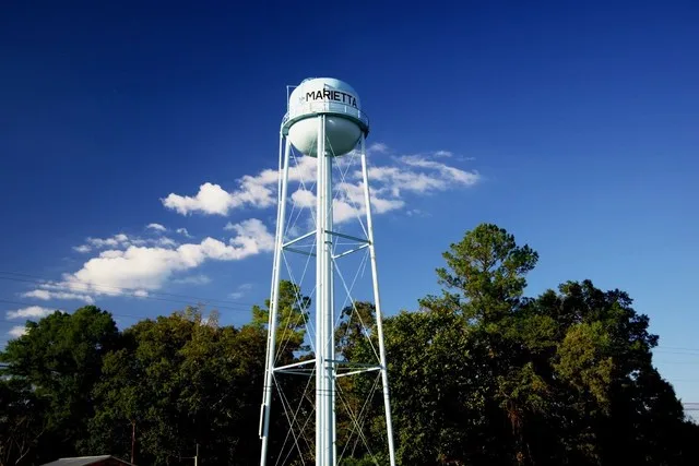 Water tower in Marietta, Mississippi, United States.