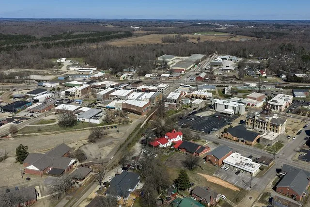 Aerial view of New Albany, Mississippi (pop. 7,626).