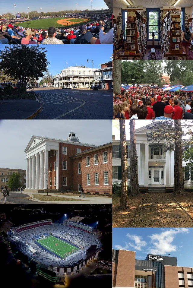 Collage of Oxford, Mississippi using photos on Wikipedia.