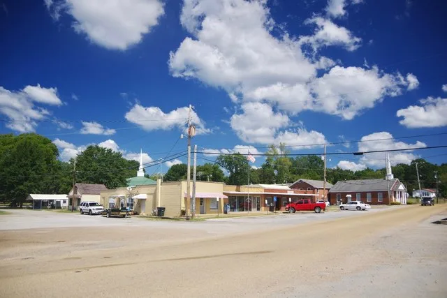 Buildings along Center Street in Potts Camp, Mississippi, United States.
