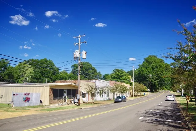 Buildings along Main Street in Sherman, Mississippi, United States.