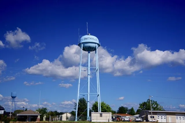 Water tower in Smithville, Mississippi, United States.