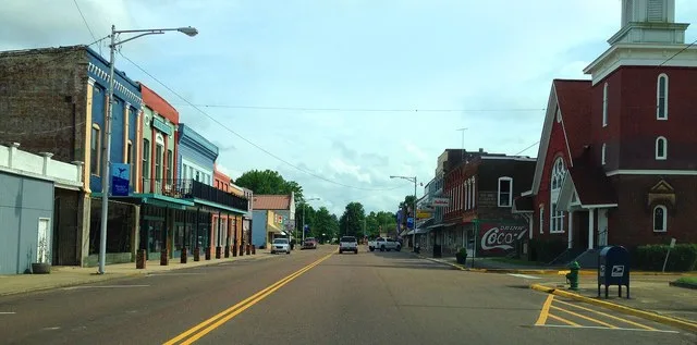 Looking south on Main Street in Water Valley, Mississippi.
