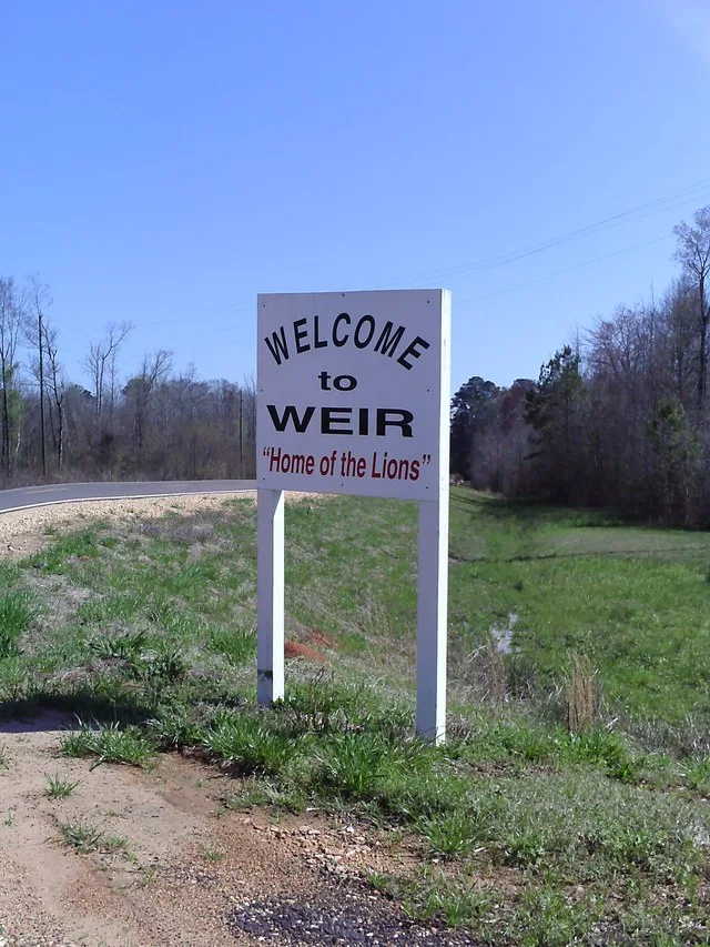 Sign for Weir, Mississippi