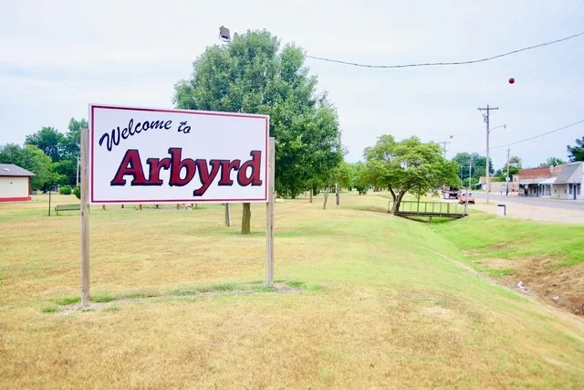 Welcome sign along Missouri Route 108 in Arbyrd, Missouri, United States.