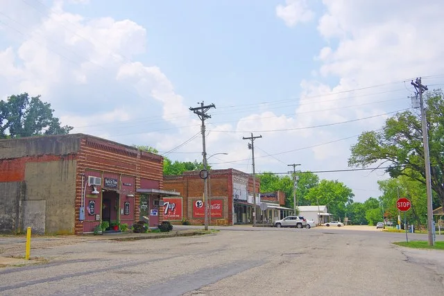 Businesses along 1st Street in Birch Tree, Missouri, United States