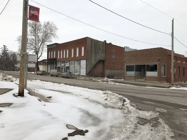 Intersection of Kansas and Missouri streets in Bosworth, Missouri on February 21, 2019