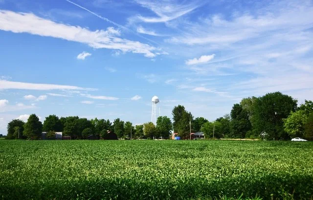 Bragg City, Missouri, United States, looking toward the water tower from 1st St. (County Road K).