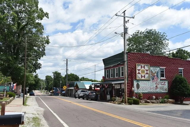Caledonia, Missouri. The McSpaden Golden Rule Store can be seen on the right. June 2026