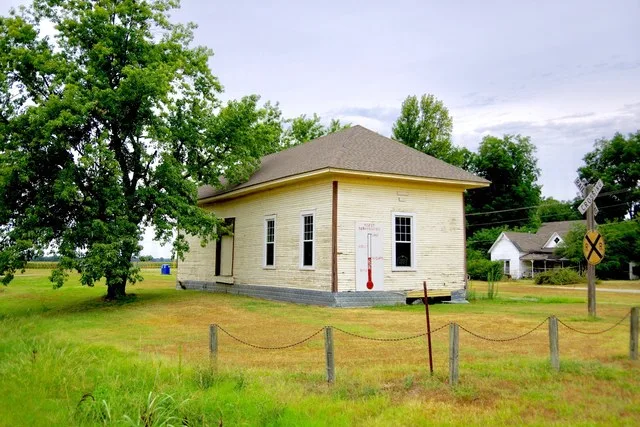 Former train station in Cardwell, Missouri, United States.