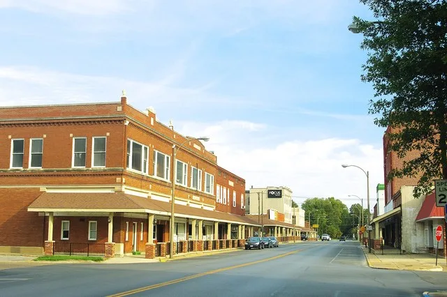 Buildings along Main Street in Charleston, Missouri, United States.