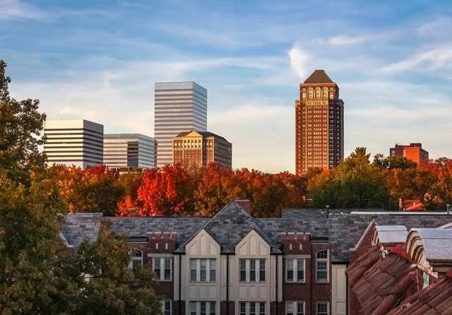 A view of some high-rises in downtown Clayton seen from the Moorlands.