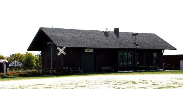 Railroad depot in Downing, Missouri. It is listed on the National Register of Historic Places.