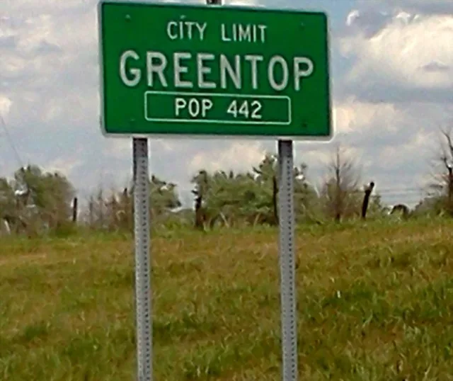 City limits sign for Greentop, Missouri, USA