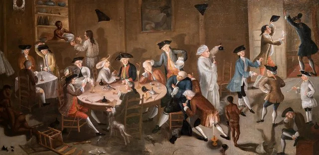 John Greenwood, Sea Captains Carousing in Suriname, c. 1755-58, oil on bed ticking, 2/1/25 #stlartmuseum